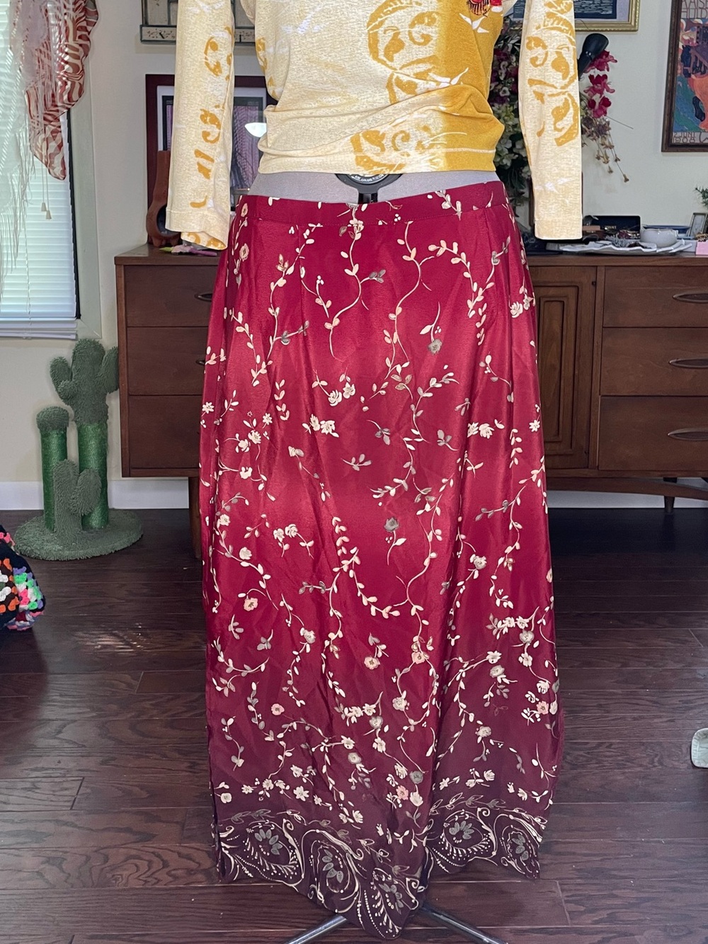 Maroon Floral Maxi Skirt - Elegant Flowing Women's Skirt